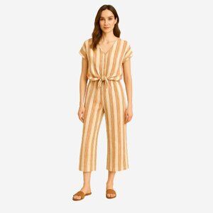 Anthropologie Cloth & Stone Linen Tie Waist Crop Top and Cropped Wide Leg Pants